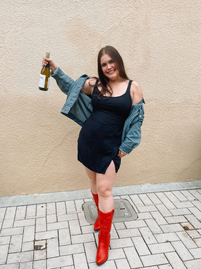 Sabrina holding wente bottle